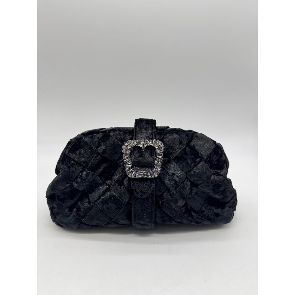 SAM EDELMAN Brit Frame velvet crystal buckle clutch evening bag - BLACK
